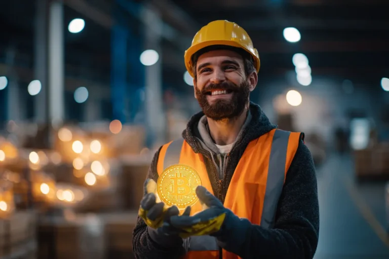 AI Amazon workers with a BTC in hands